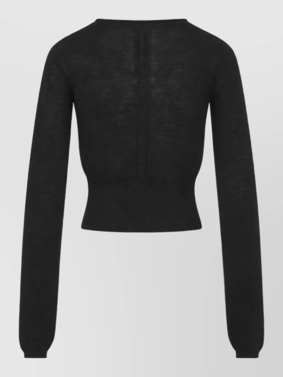 Rick Owens Fine-Knit Cropped Slashed Wool Long-Sleeve Top