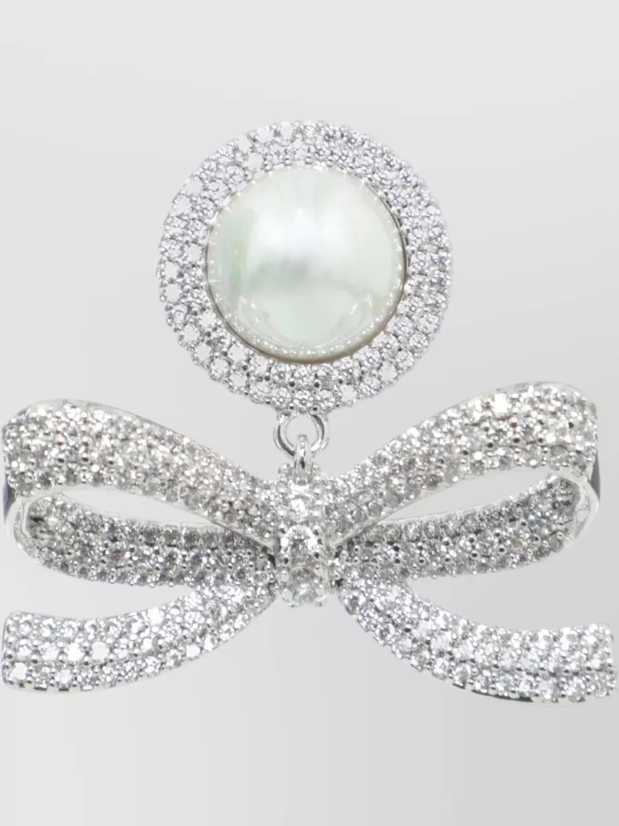 Self-Portrait Crystal-Embellished Bow Drop Earrings