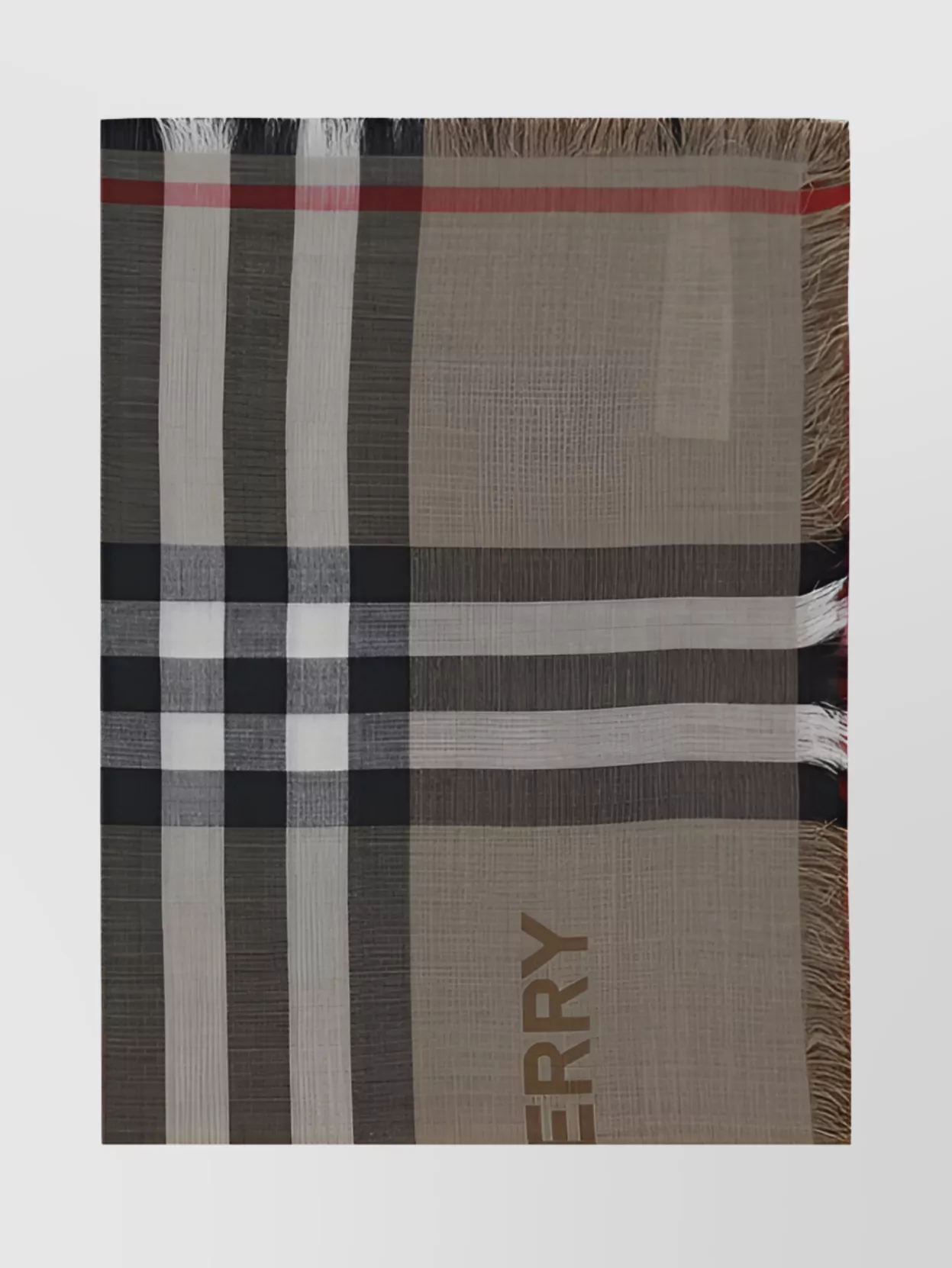 Shop Burberry Frayed Fringed Check Wool Silk Scarf