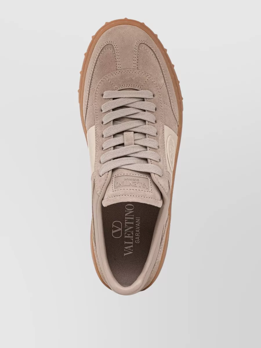 Valentino Suede Panel Round Toe Rubber Sole Sneakers