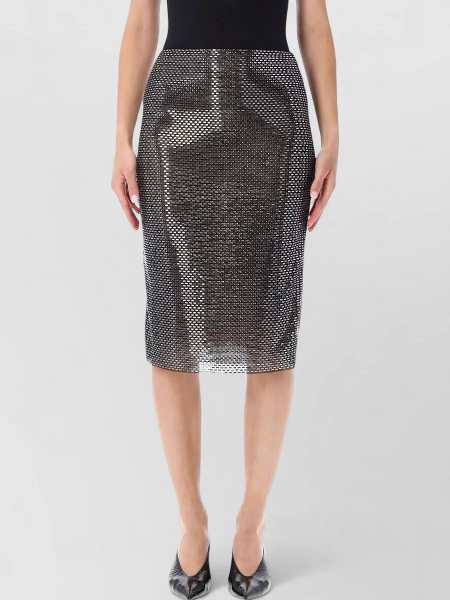 Self-Portrait crystal-embellished high-rise midi pencil skirt