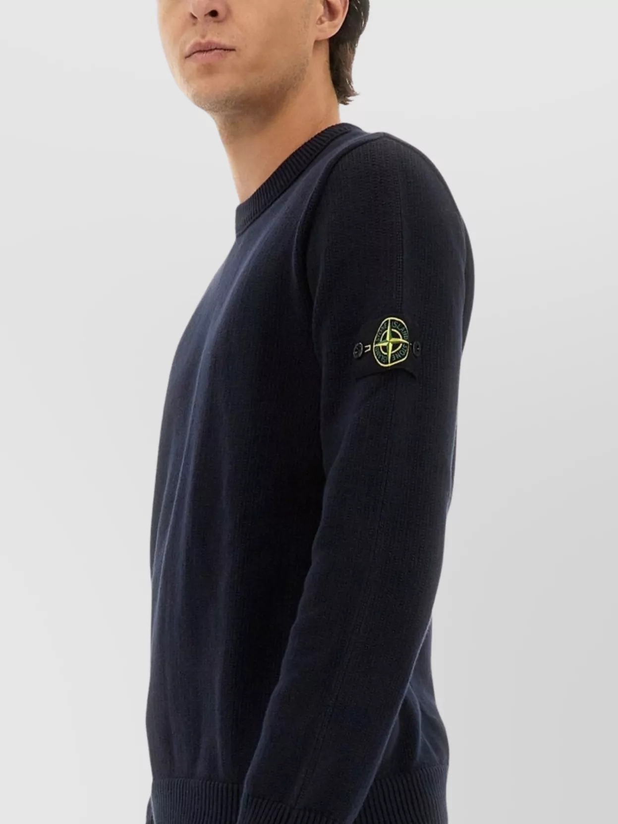 Stone Island Ribbed Hem Long Sleeve Crew Neck Sweater In Black