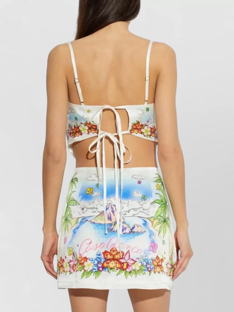Casablanca Silk Floral-Print Square-Neck Top