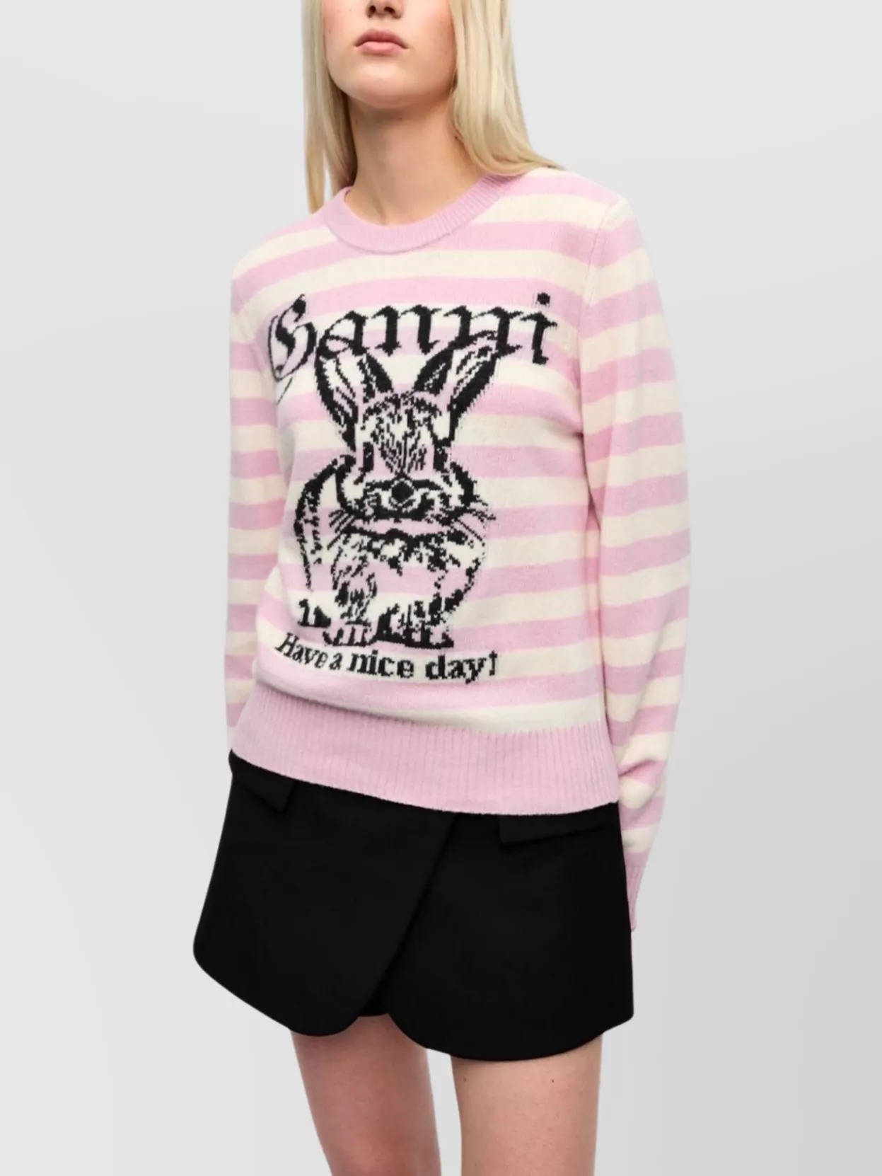 Ganni Striped Graphic Crewneck Knitwear