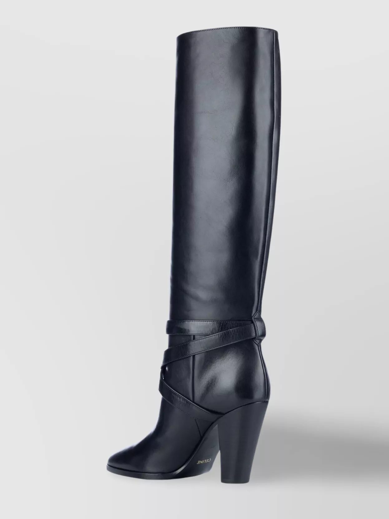 Celine Tall Shaft Pointed Toe Leather Boots Buckle