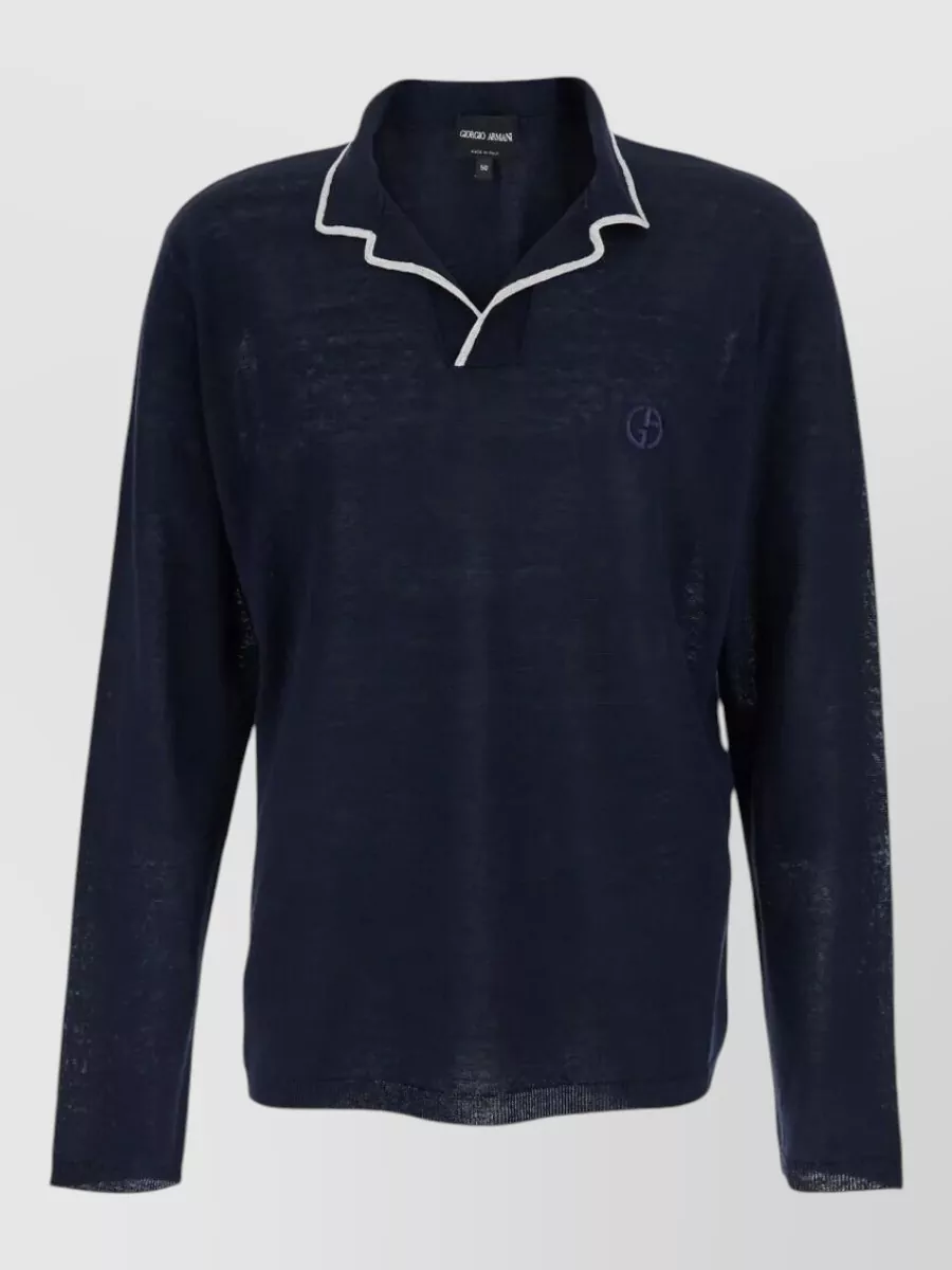 Giorgio Armani Silk Linen Relaxed-Fit Ribbed Long-Sleeve Polo Sweater