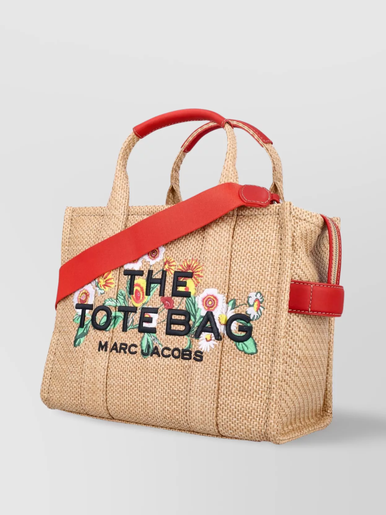 Marc Jacobs Medium Tote Embroidery Daisy Raffia In Brown