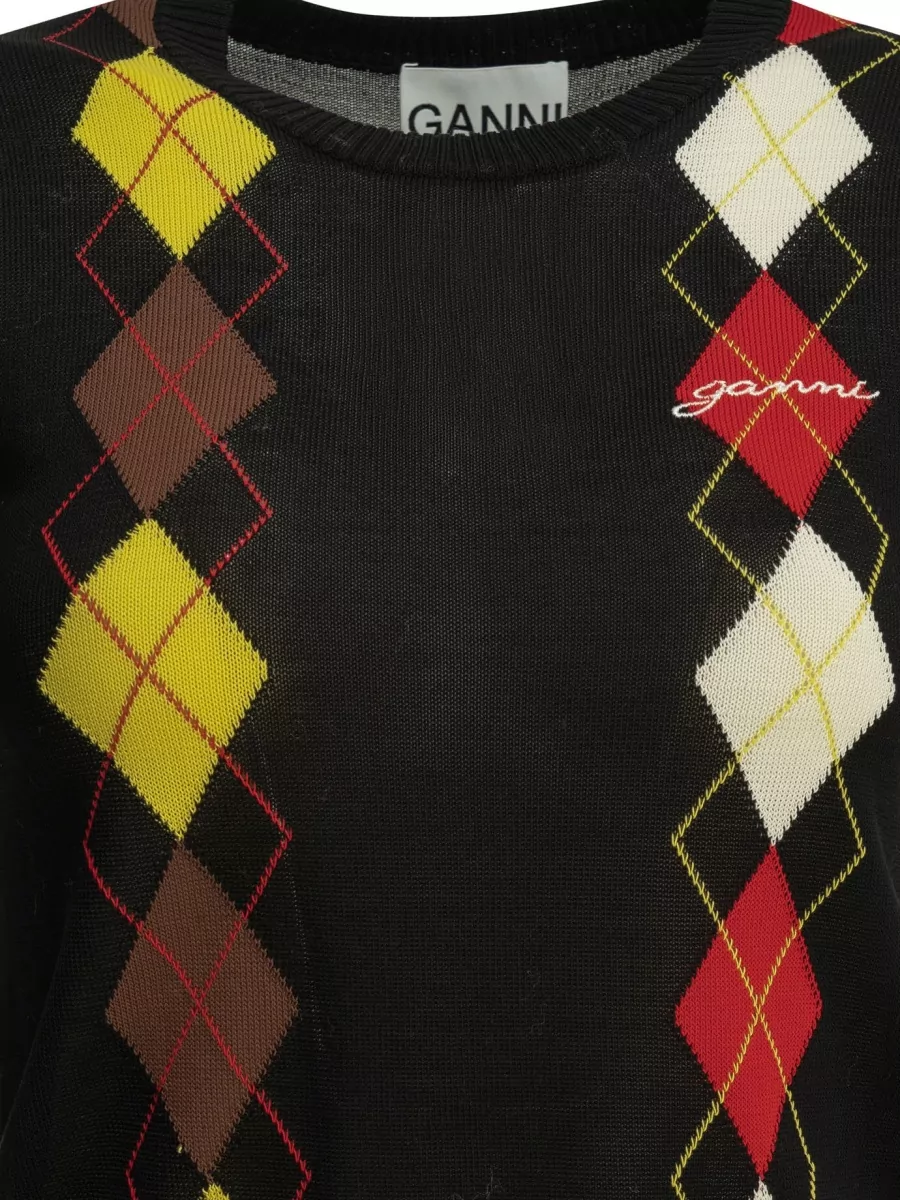 Ganni Argyle Cotton Sweatshirt