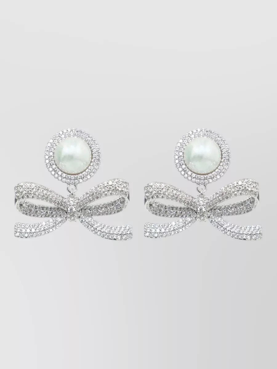 Self-Portrait Crystal-Embellished Bow Drop Earrings