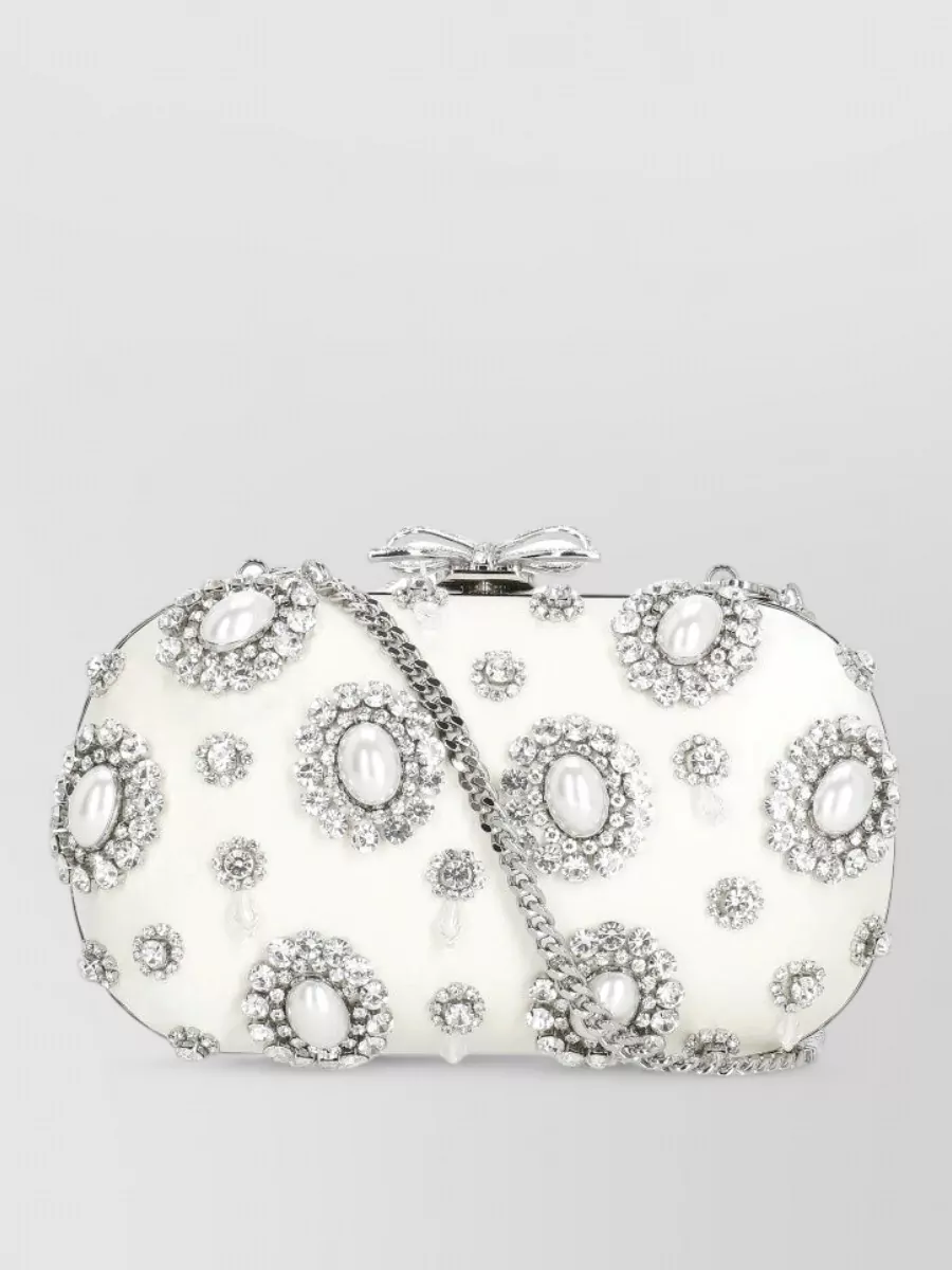 Self-Portrait The Bow Satin Crystal-Embellished Clutch Bag