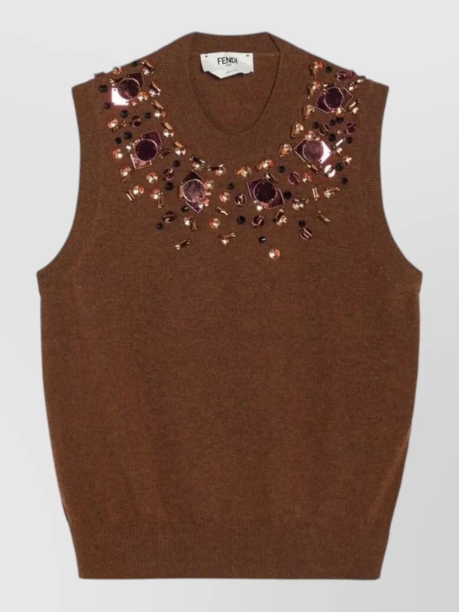 Fendi cashmere wool sleeveless knitted top