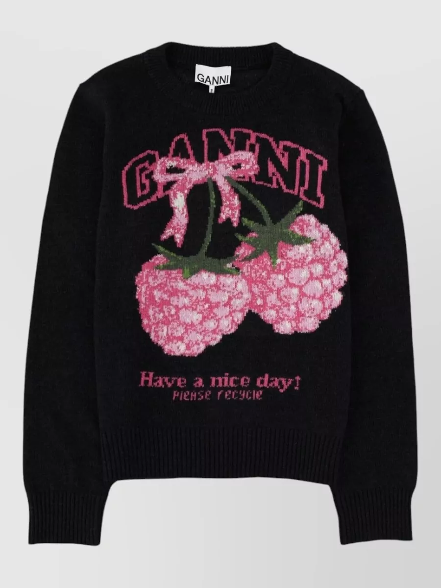 Ganni Wool graphic-print crew-neck sweater