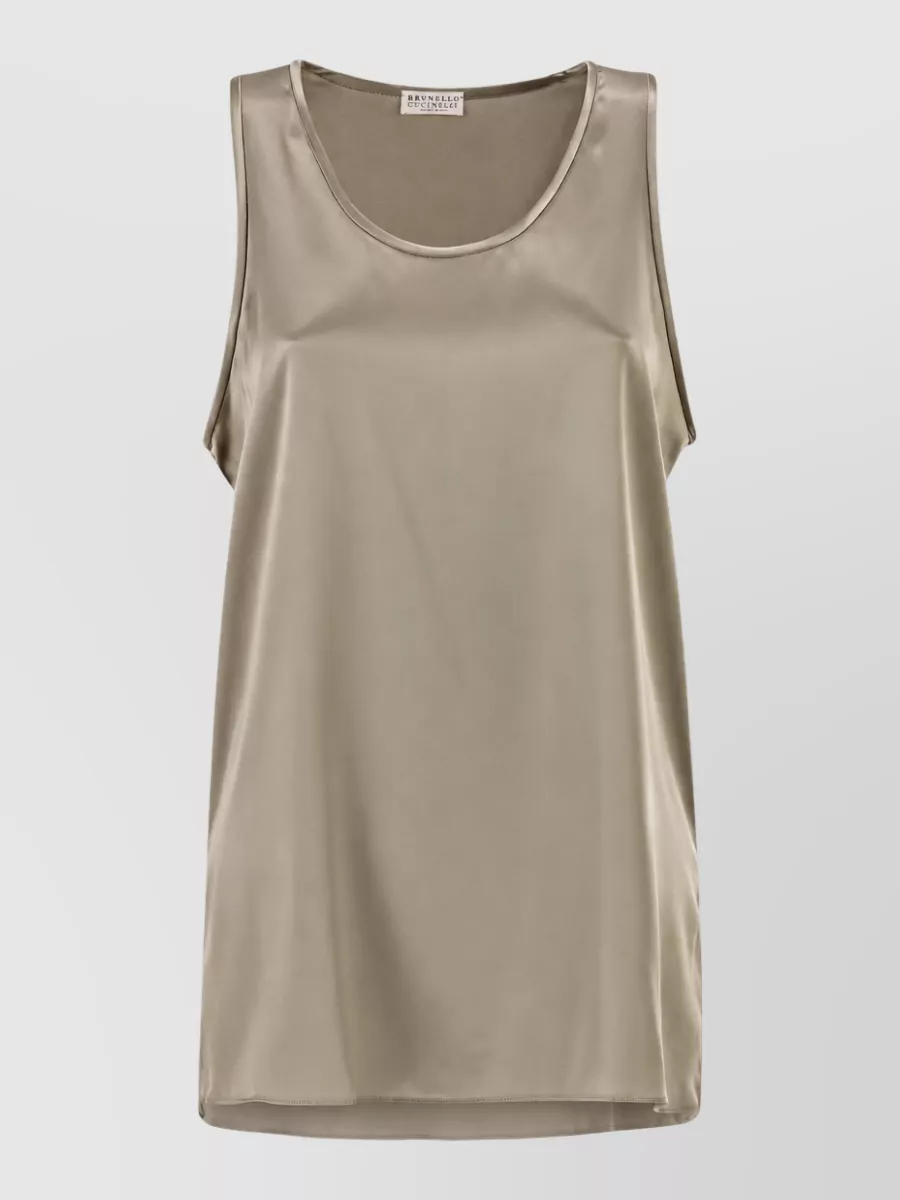 Brunello Cucinelli silk satin crew neck top