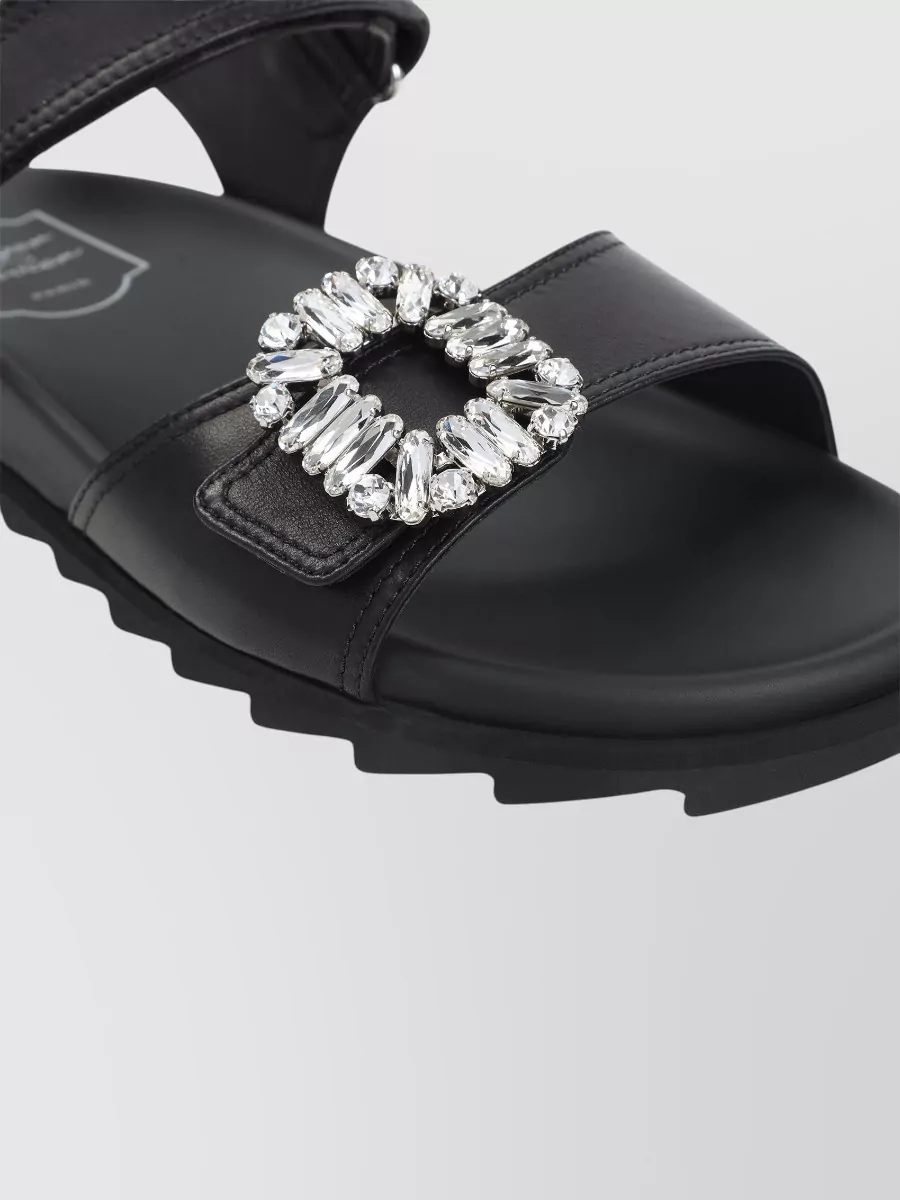 Roger Vivier Leather Crystal-Embellished Slides