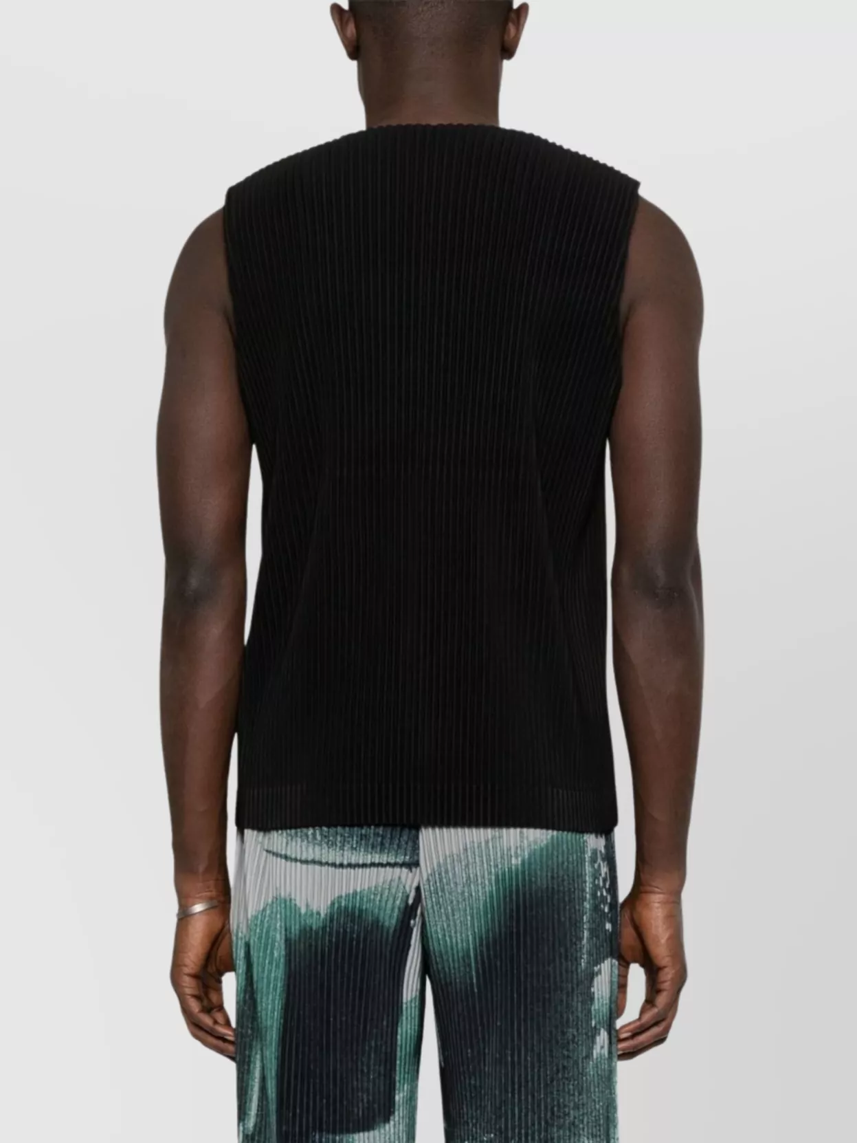 Shop Issey Miyake Pleated Crew Neck Sleeveless Knit Vest