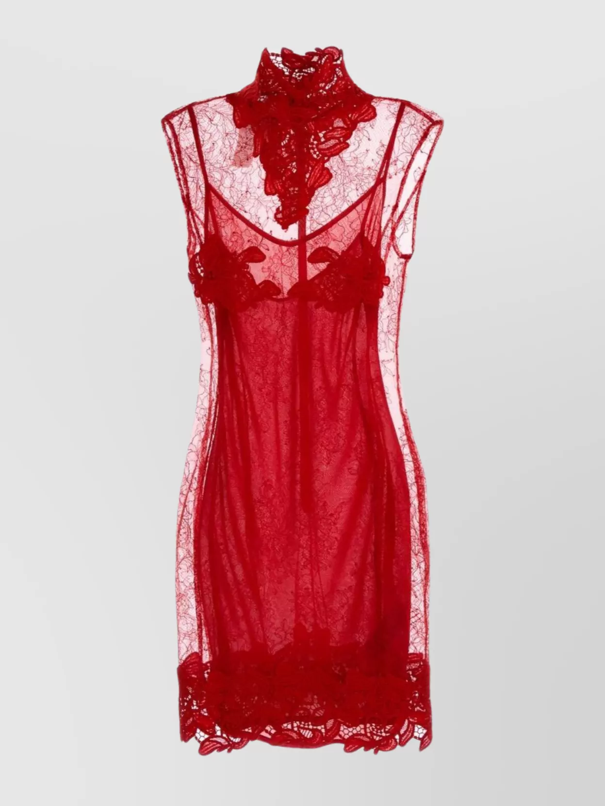 Blumarine Floral Lace Sleeveless High Neck Dress In Multi