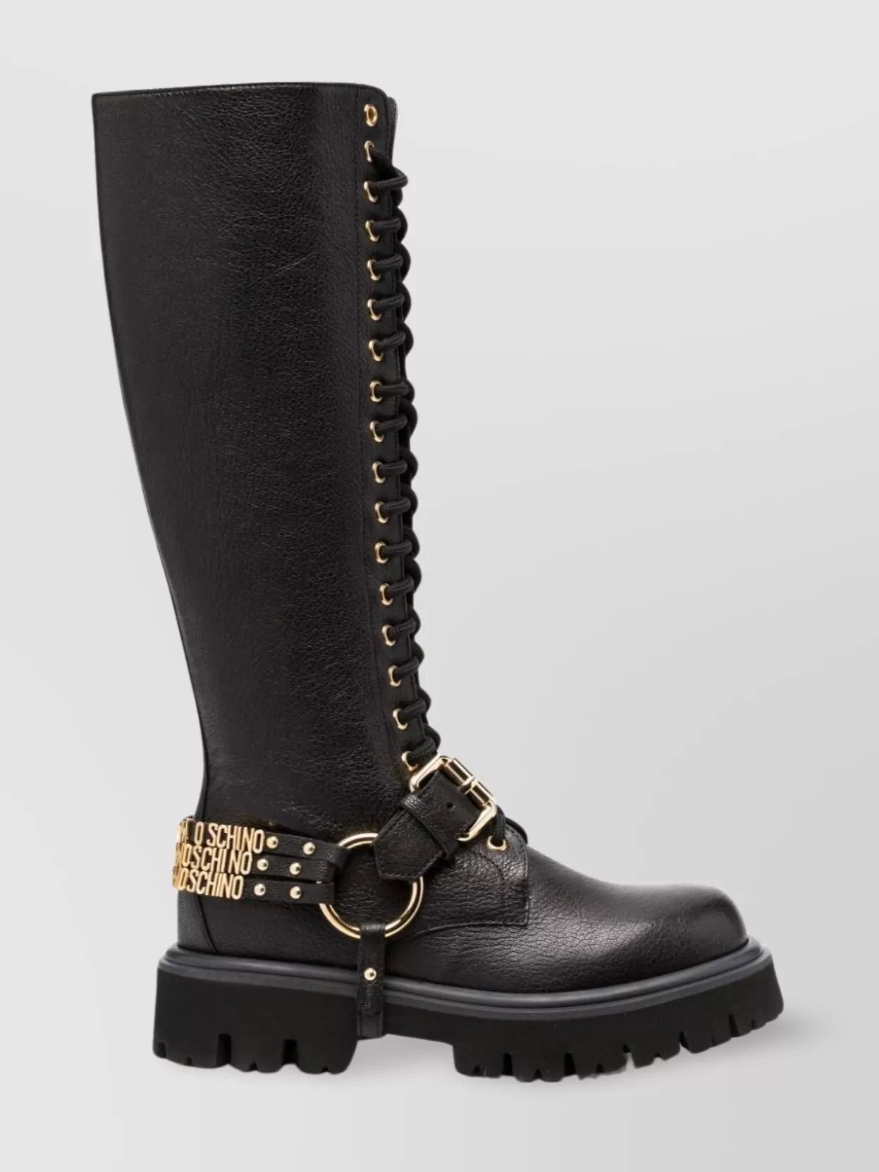 Shop Moschino Textured Leather Knee-high Boots In Black