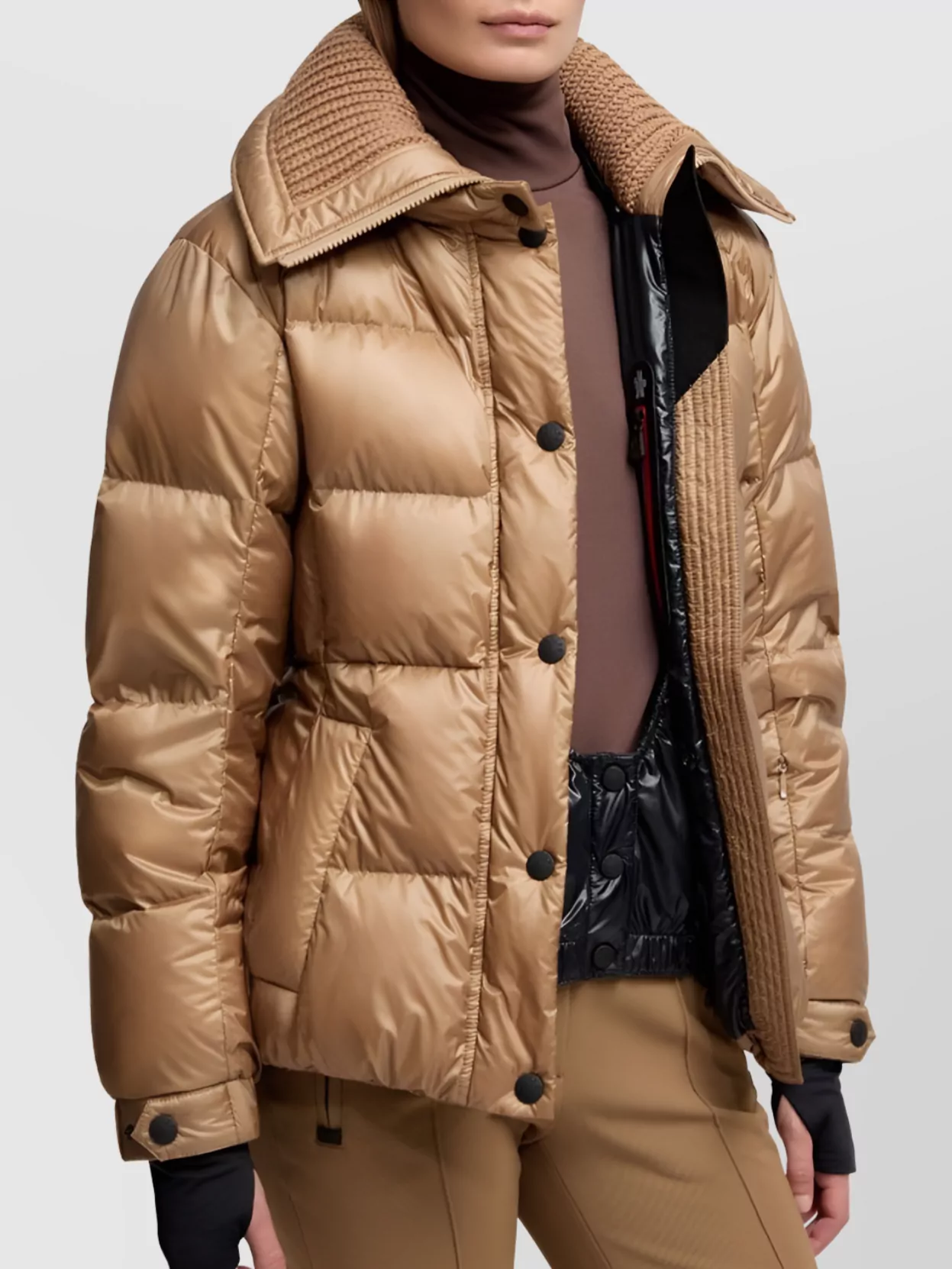 Moncler Padded Ski Jacket With Belt And Hood In Brown
