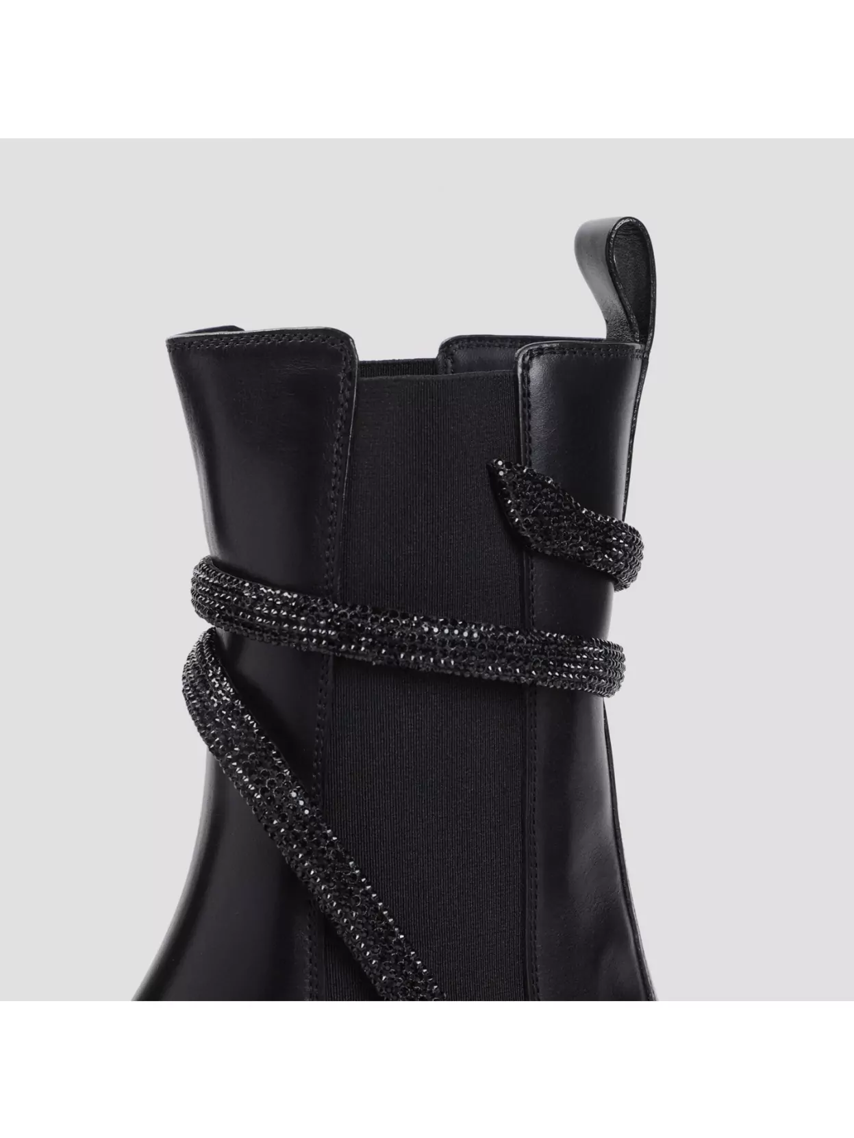 Rene Caovilla Calf Leather Biker Boots With Rhinestone Detail
