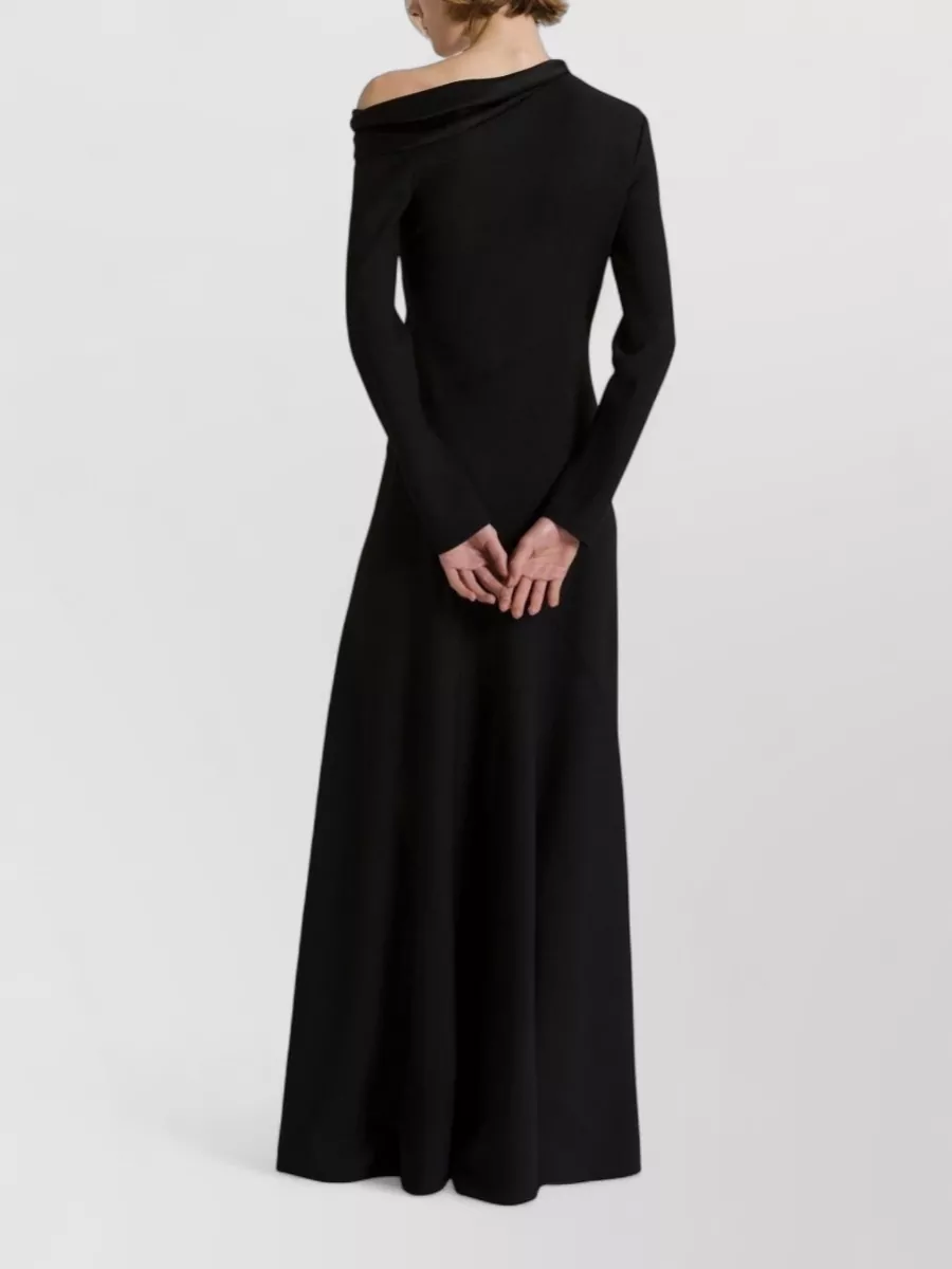 Alberta Ferretti Draped One-Shoulder Long-Sleeve Maxi Dress