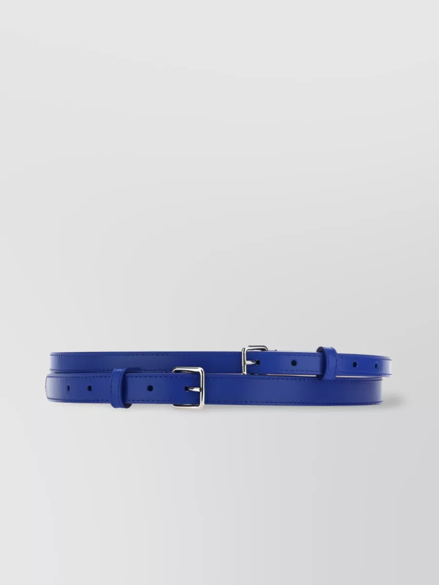 Shop Alexander Mcqueen Thin Dual Leather Belt In Blue