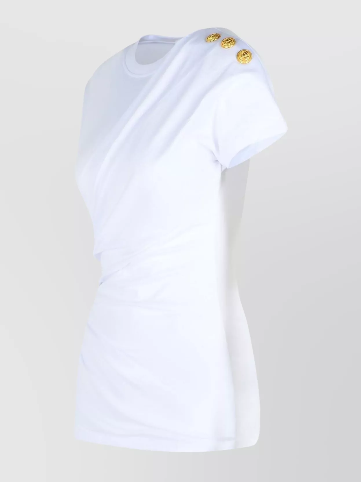 Balmain Cotton T-Shirt With Button Detail And Draped Design