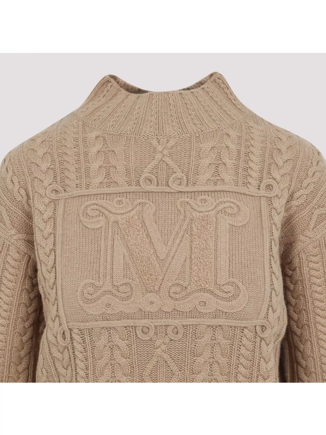 Shop Max Mara Braided Logo Knit Pullover In Neutrals