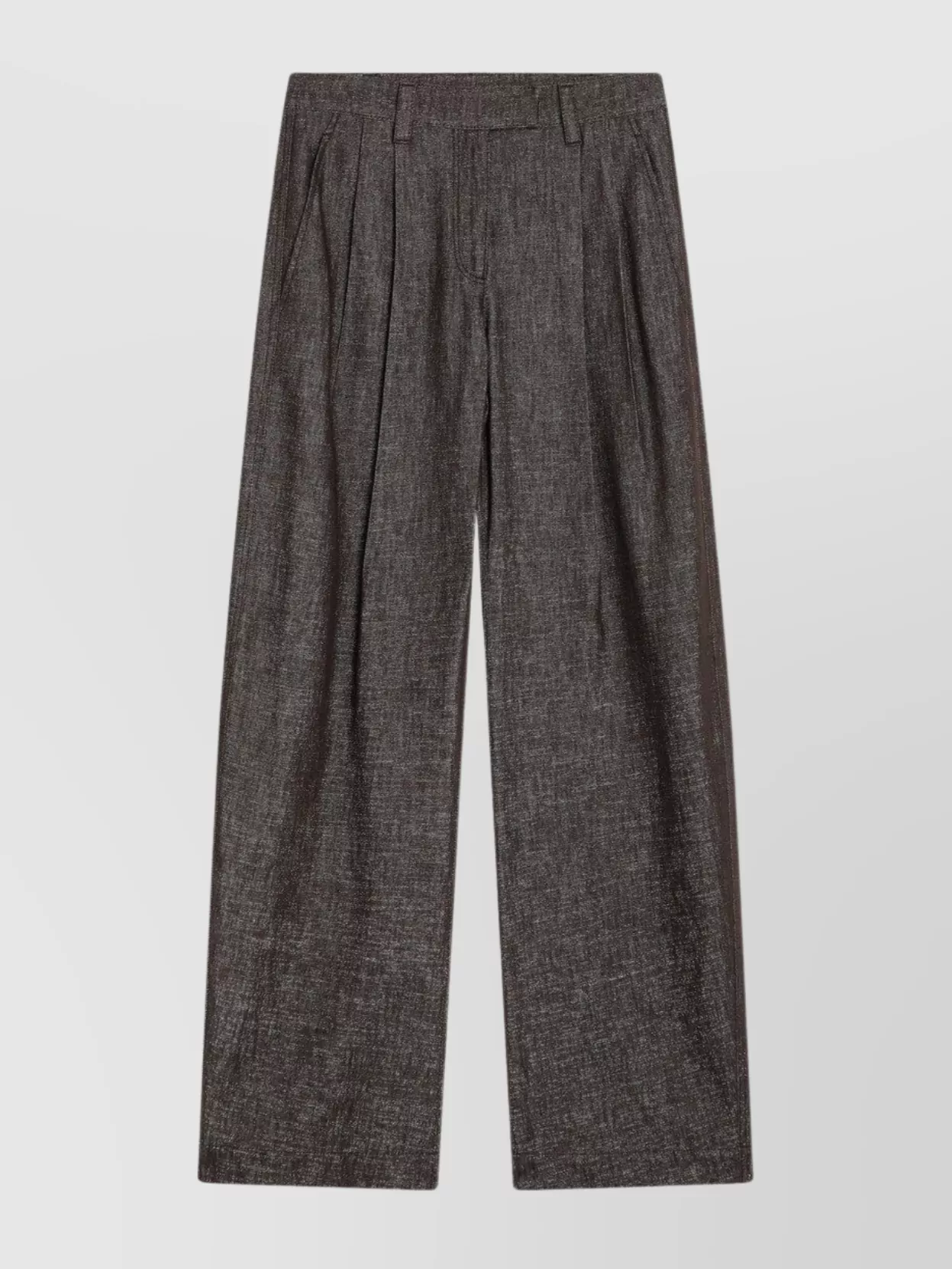 Brunello Cucinelli Wide Cotton Blend Trousers With Pleated Design In Gray