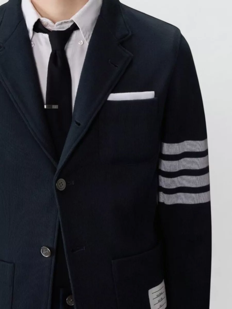 Thom Browne Sack Jacket Double Face Knit Striped Sleeve