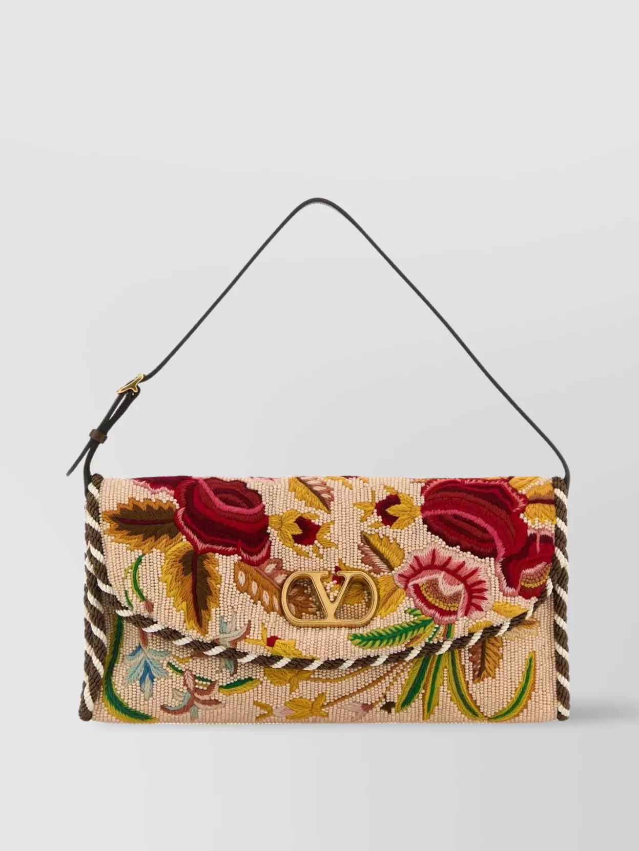 Valentino Soft Floral Embroidery Top Handle Shoulder Bag In Neutral