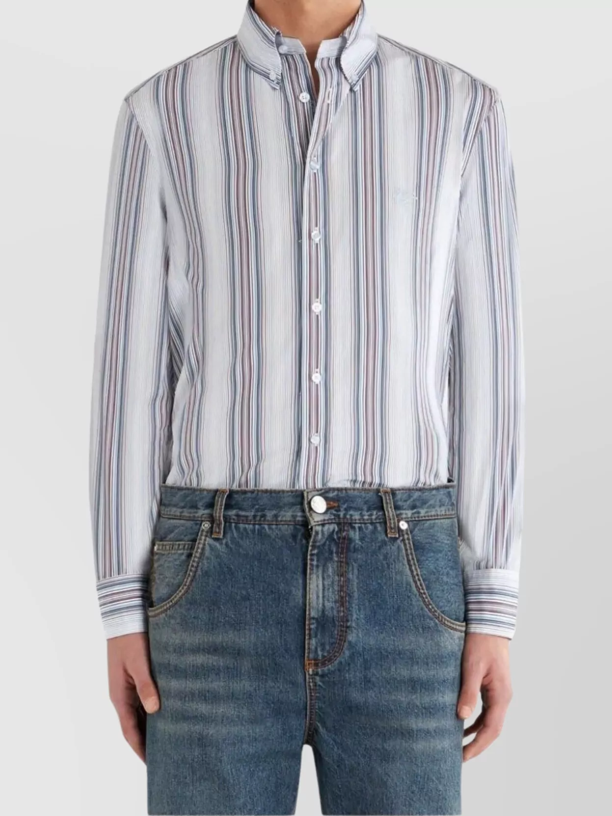 Etro Classic Striped Button-down Shirt In Gray