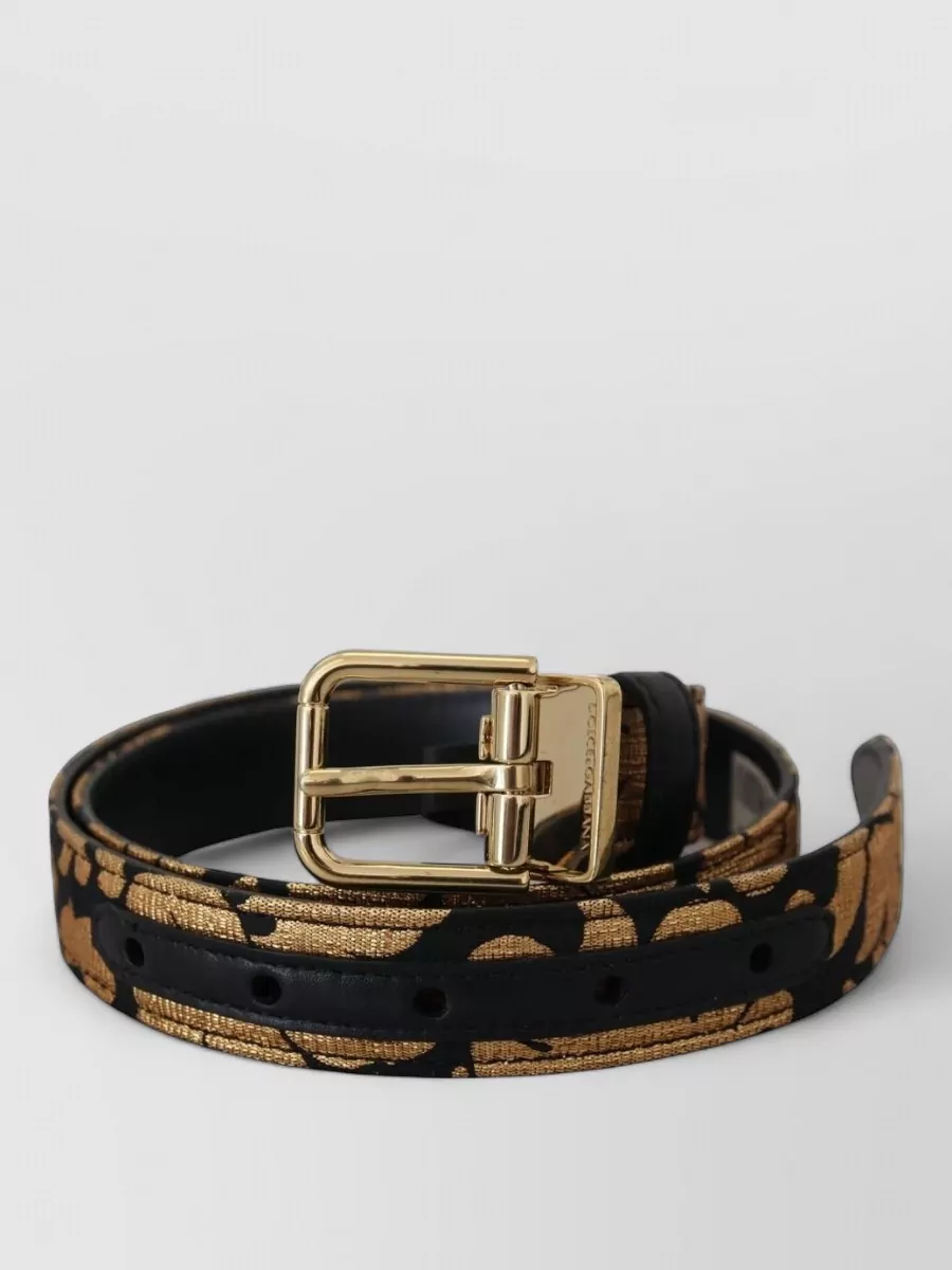 Dolce&Gabbana Leather Jacquard Logo Buckle Belt