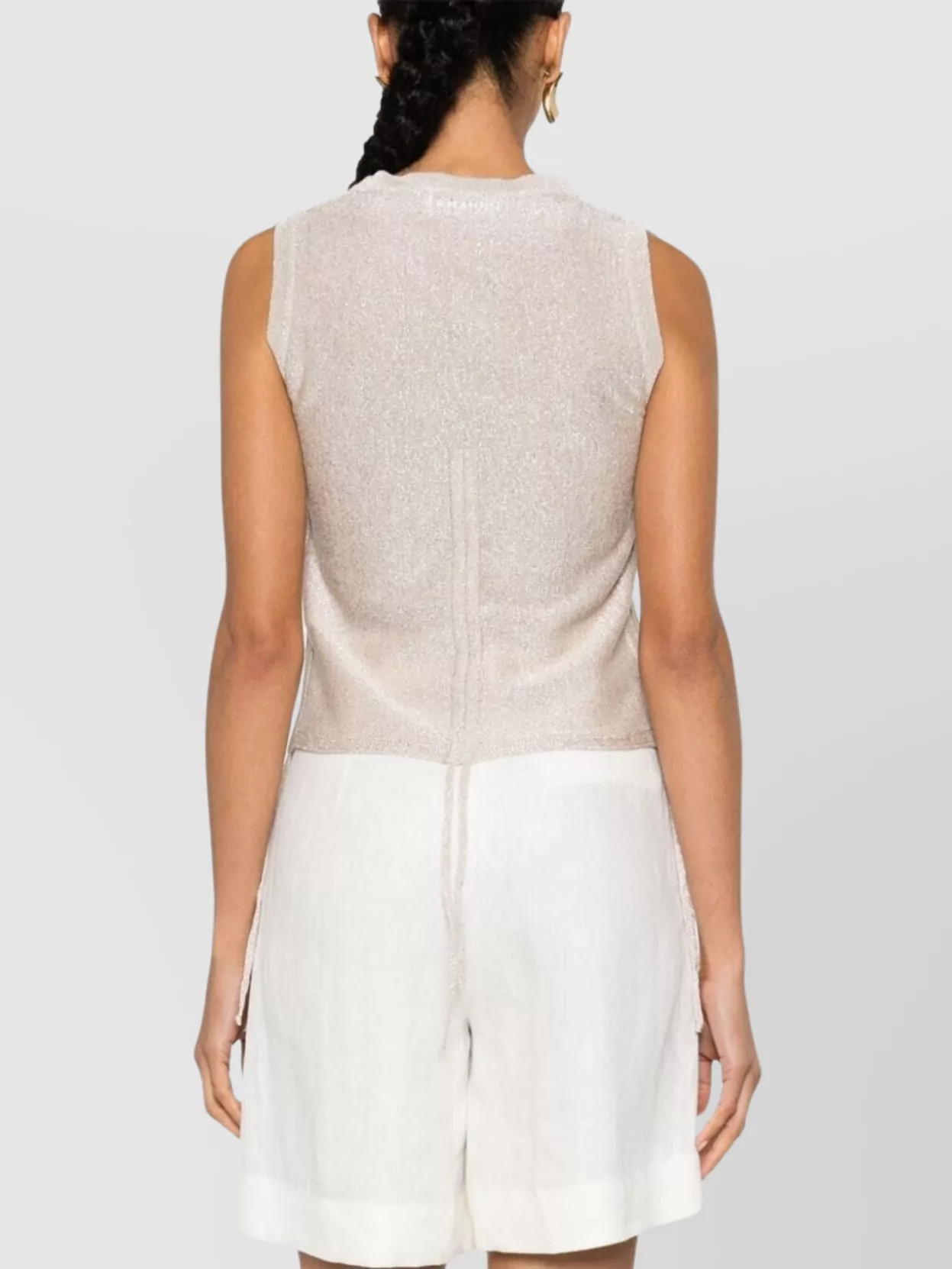 Ermanno Firenze Sleeveless Cropped Top With Metallic Ruched Tie
