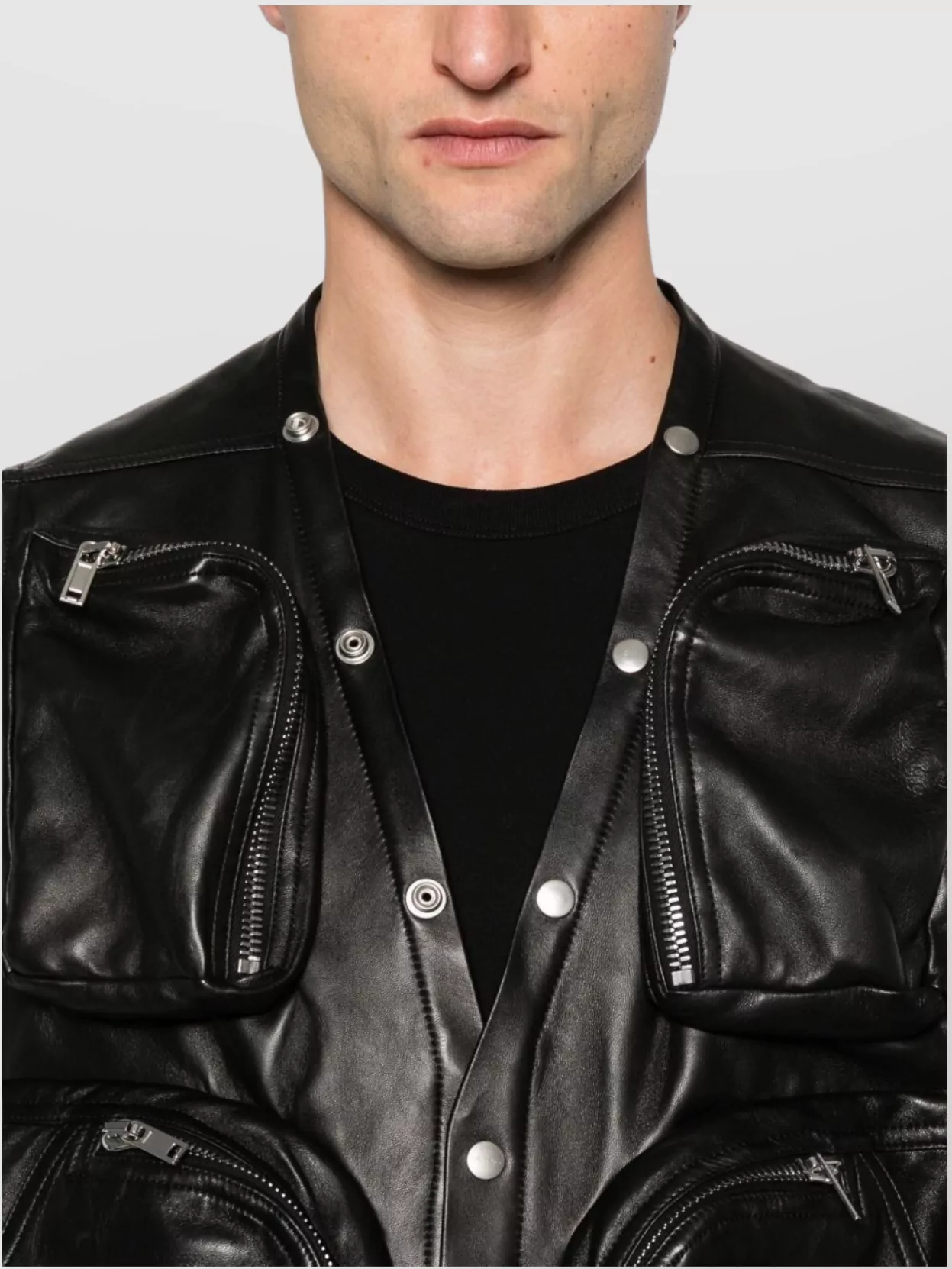 Rick Owens Leather Vest With Multiple Zip Pockets And Open Back