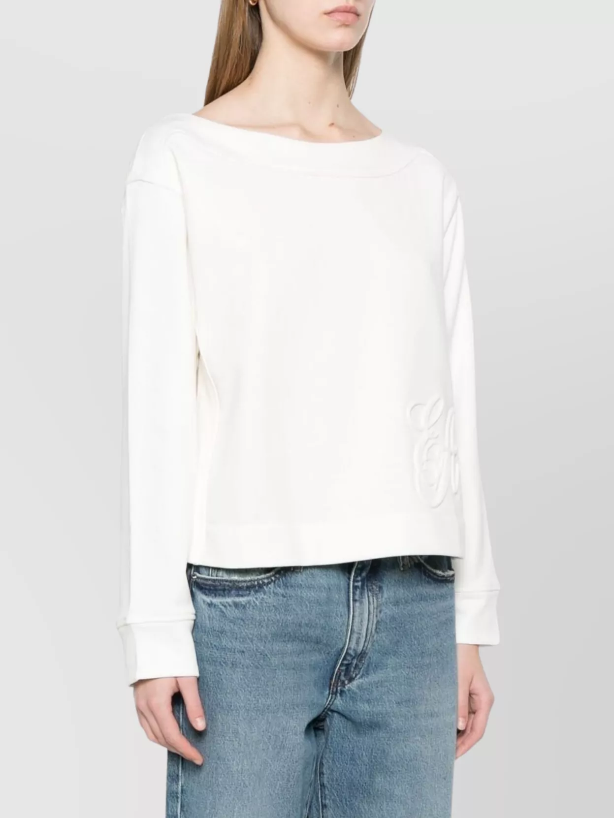 Shop Emporio Armani Crew Neck Embroidered Detail Knit Sweatshirt
