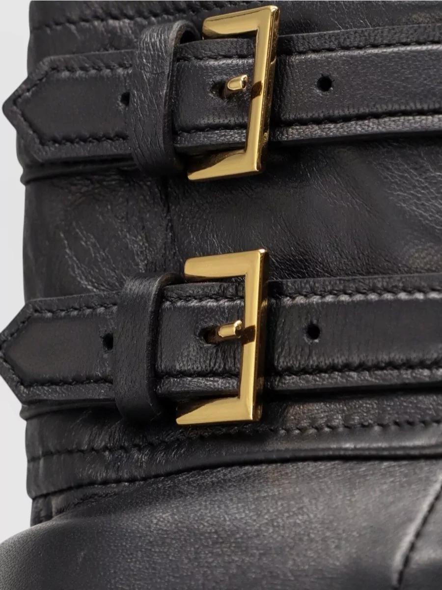 Elisabetta Franchi High Waist Leather Midi Skirt Buckled Slit