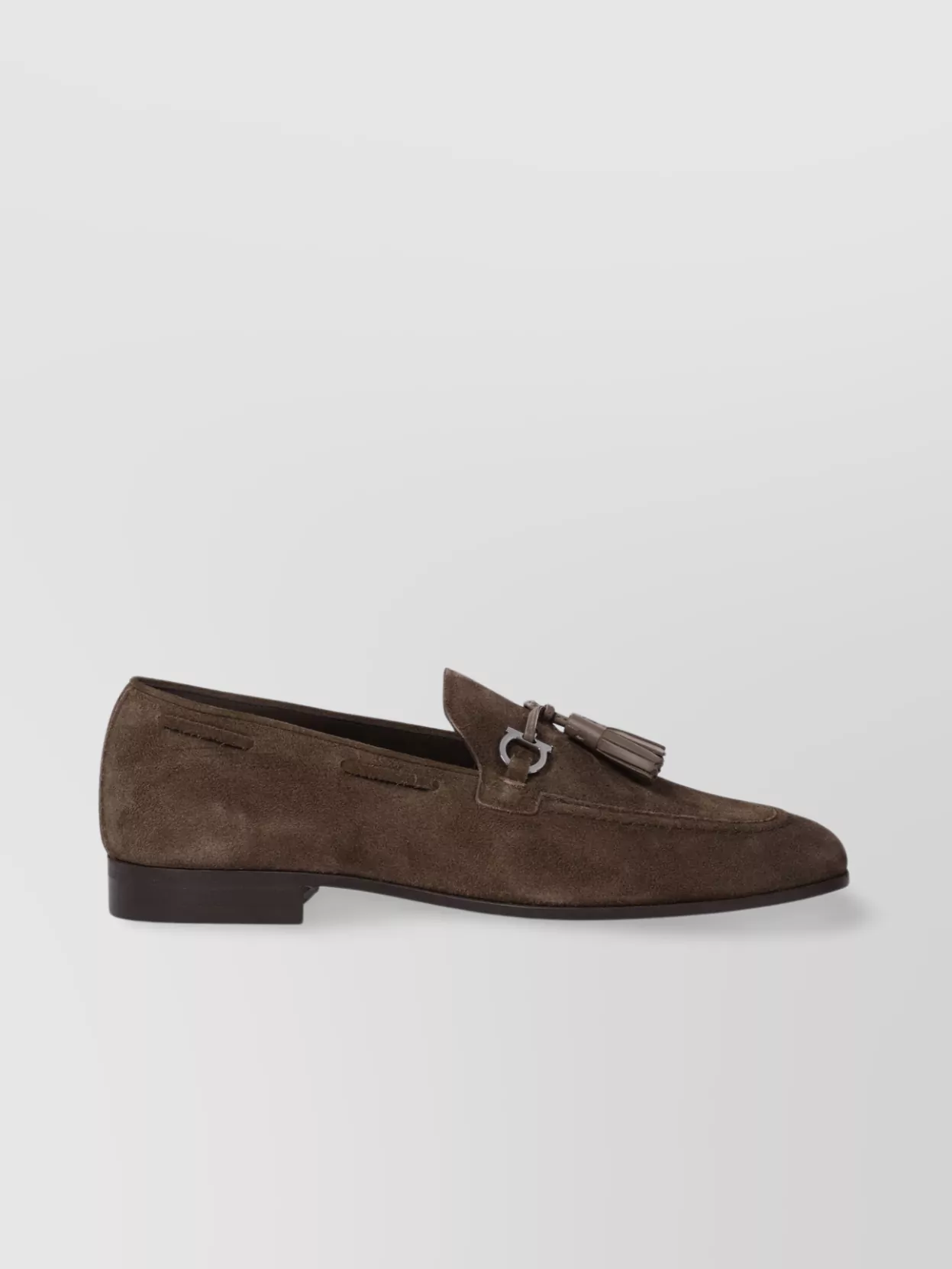 Ferragamo Almond Toe Suede Finish Tassel Loafers