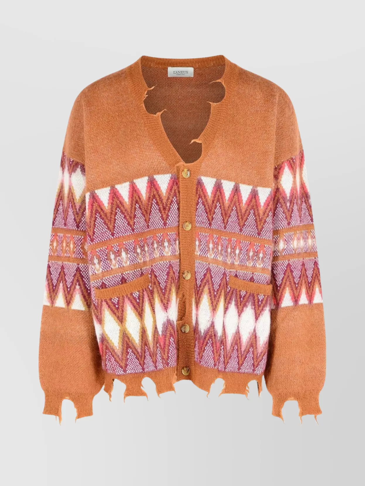 Laneus Geometric Patterned Long Sleeve Cardigan