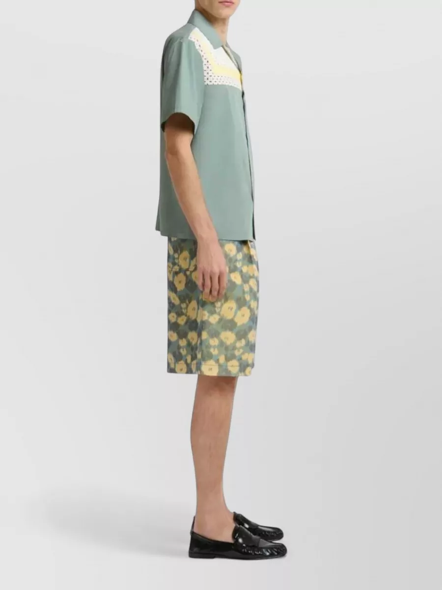 Marni Linen Floral Pleated Tailored Shorts