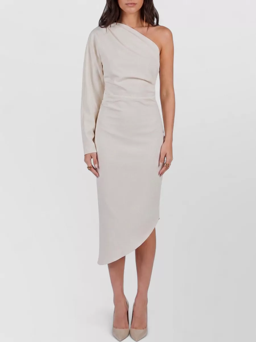 Federica Tosi one-shoulder long-sleeve asymmetric draped midi dress