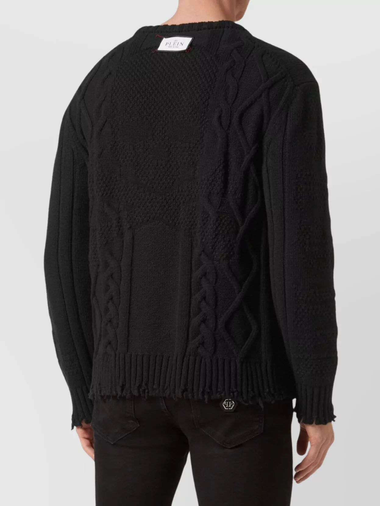 Philipp Plein Cable Knit Distressed Sweater