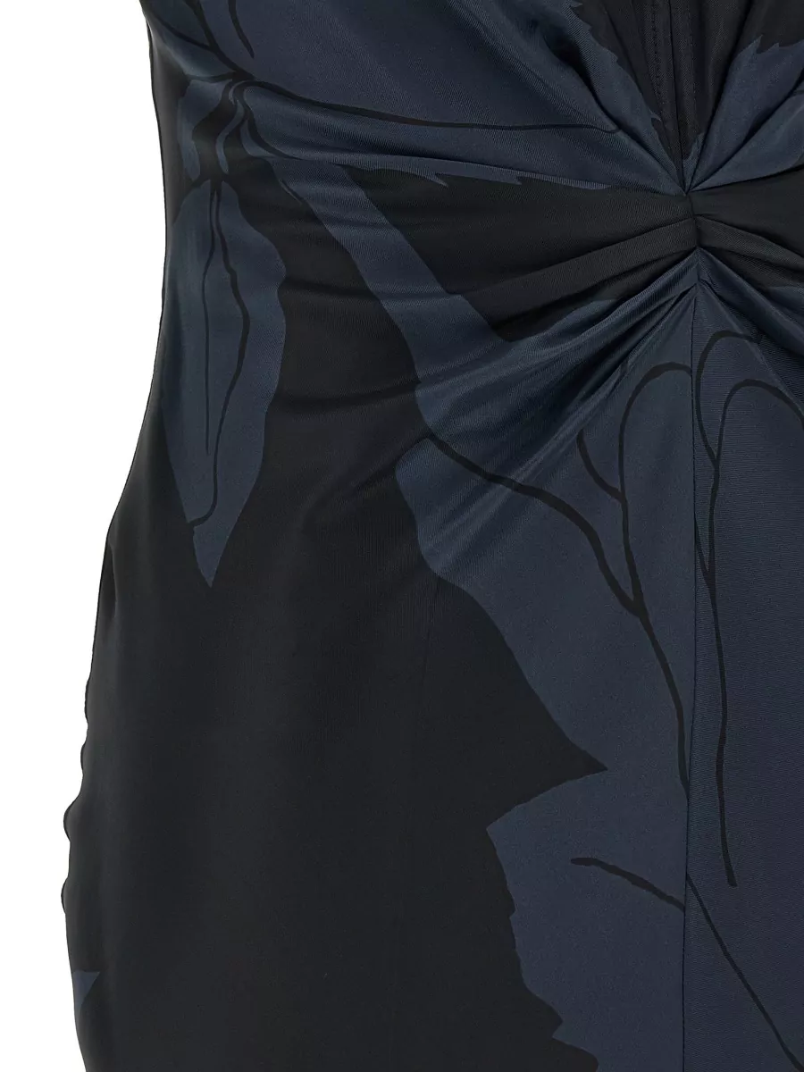 Victoria Beckham V Neck Midi Dress Ruched Floral