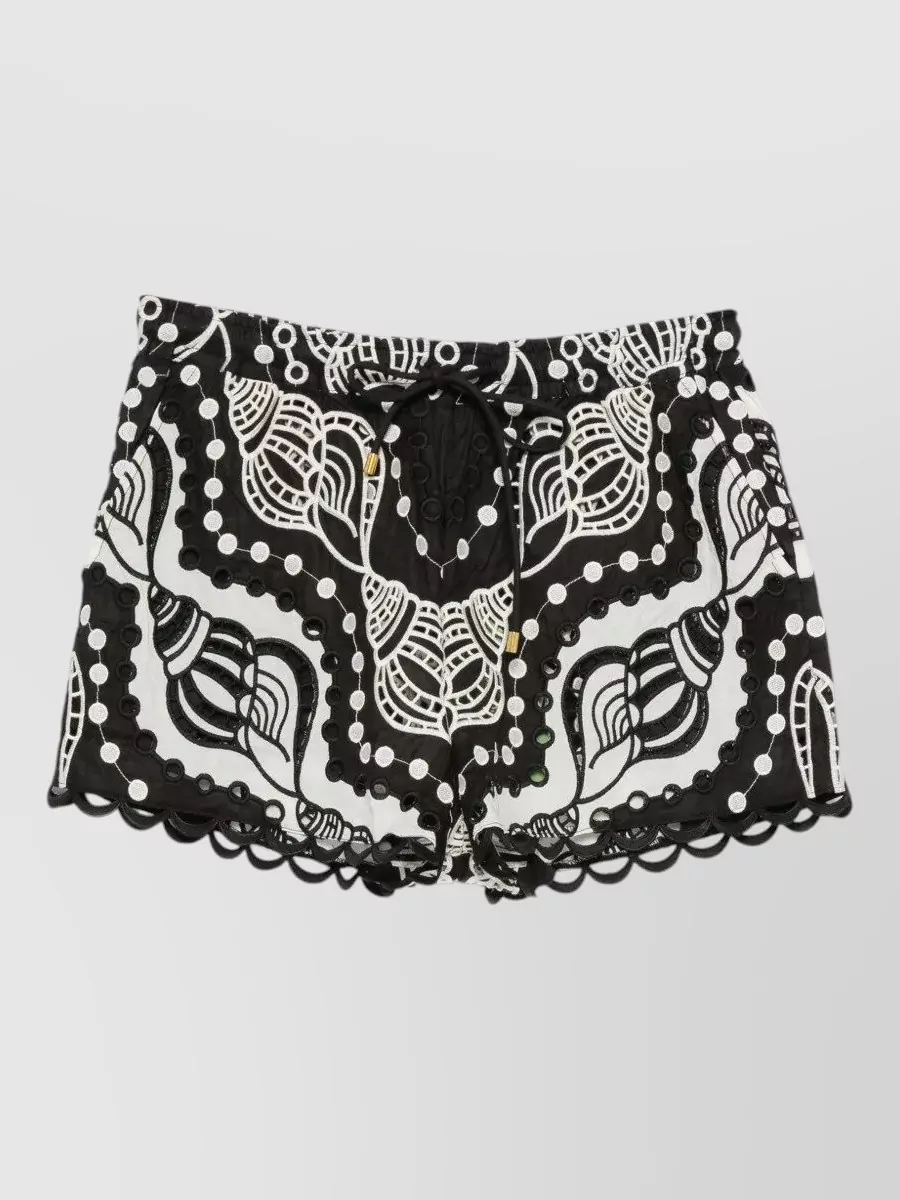 Farm Rio Embroidered cotton mini shorts