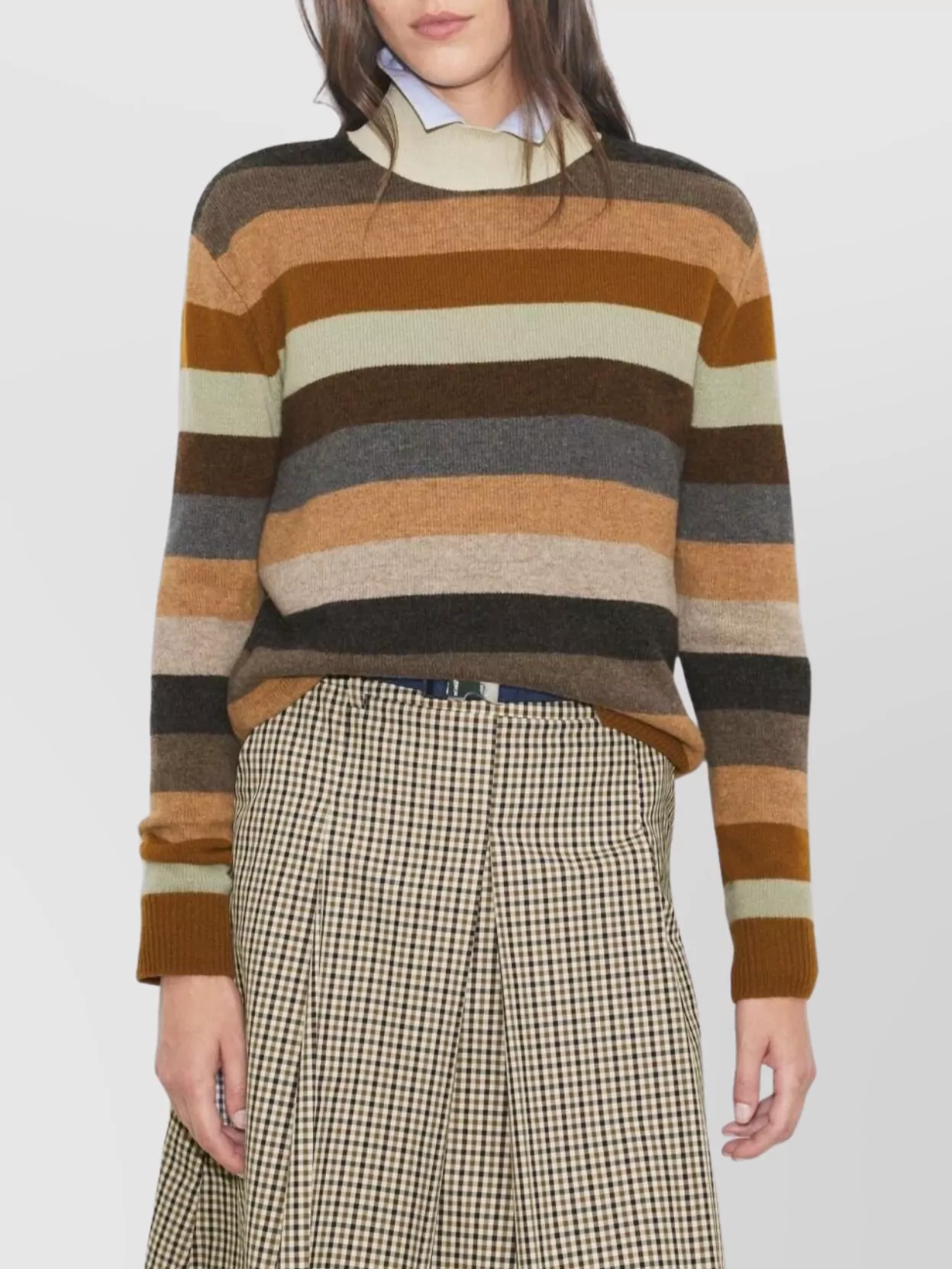 Tory Burch Merino Wool Ribbed Turtleneck Striped Jumper