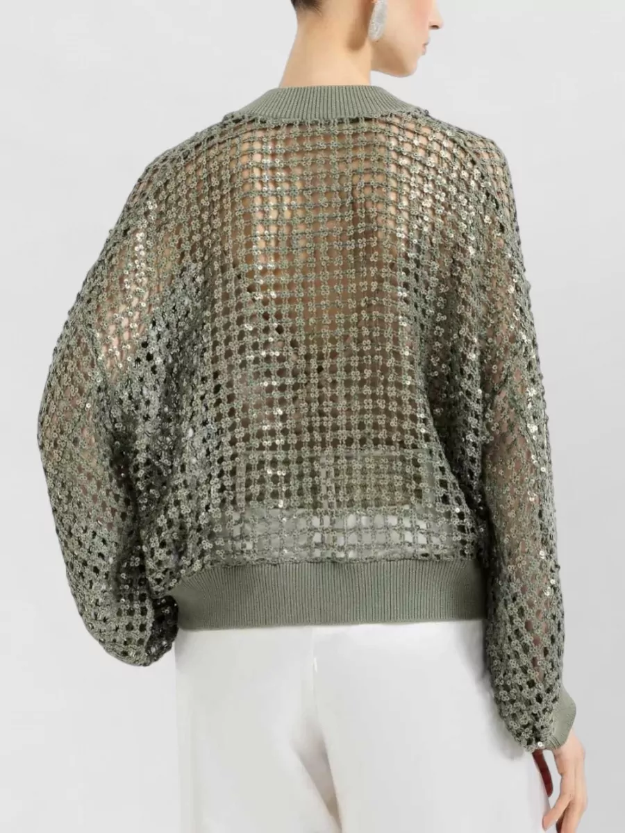 Brunello Cucinelli Long Sleeve Sheer Mesh Zip Cardigan