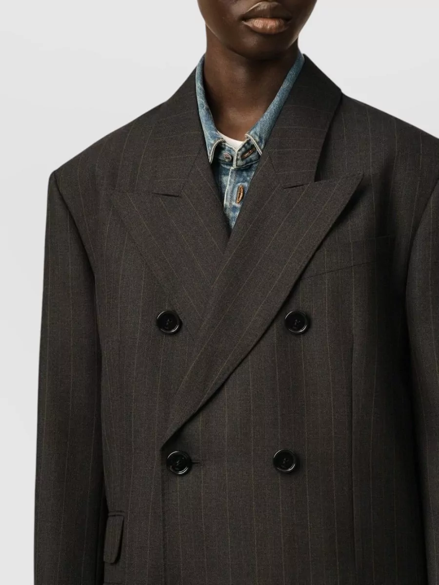 Ami Paris Striped Wool Double-Breasted Blazer