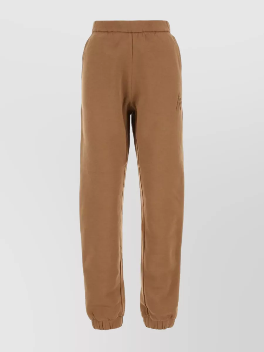 Shop Attico Cotton Joggers With Elastic Waist And Cuffs In Brown