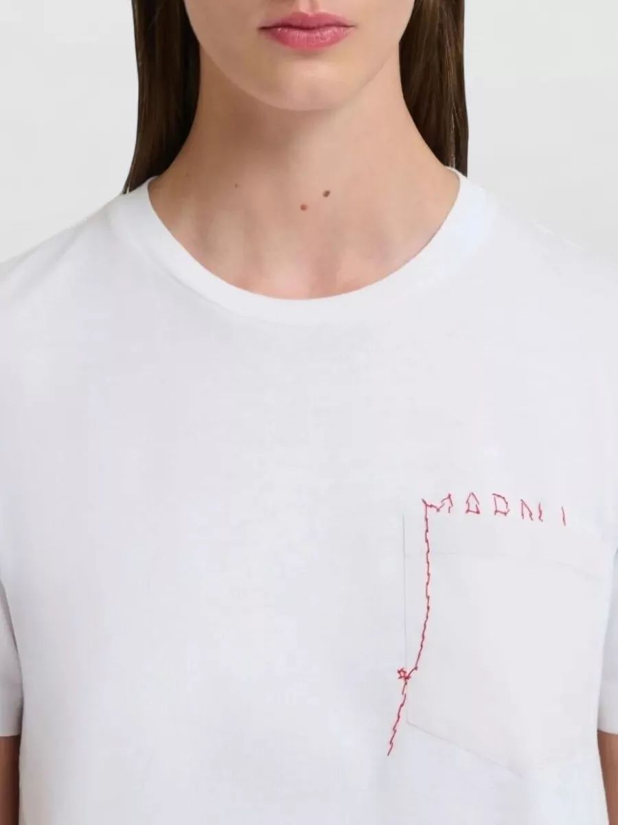 Marni Cotton Asymmetric Logo Print T-Shirt