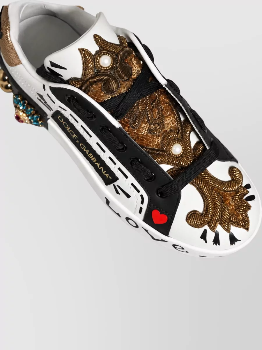 Dolce&Gabbana Leather Studded Low-Top Sneakers