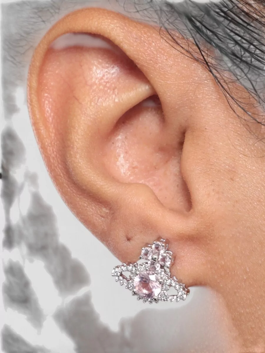 Vivienne Westwood Crystal Gemstone Stud Earrings Silver Tone